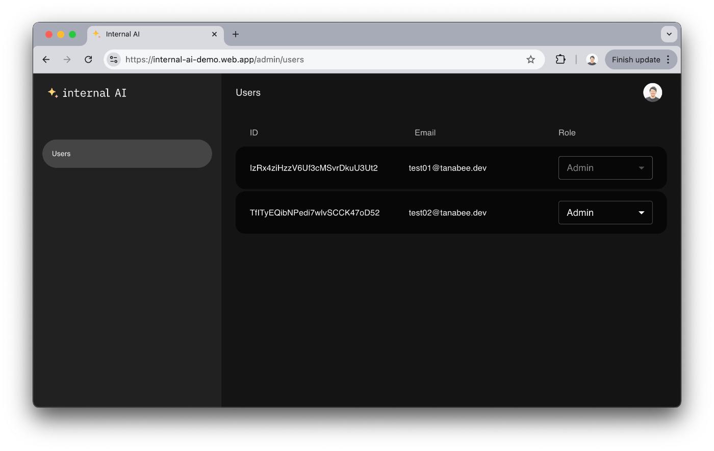 internal AI - Admin console