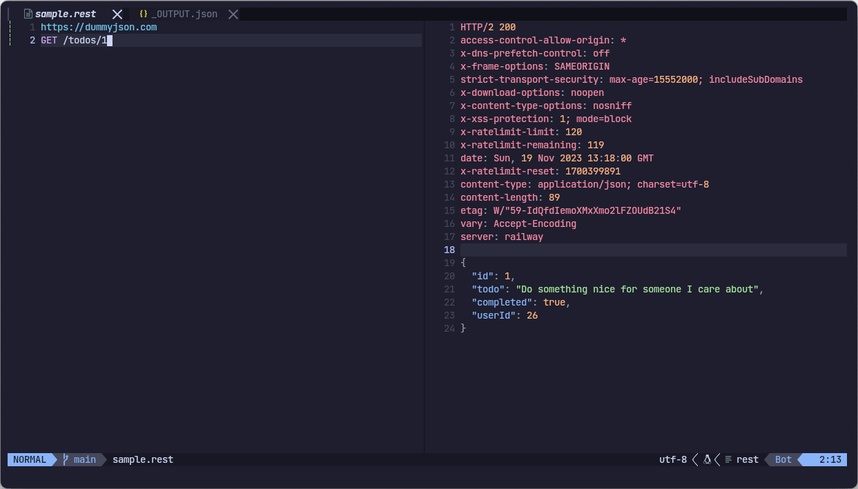 vim-rest-console result