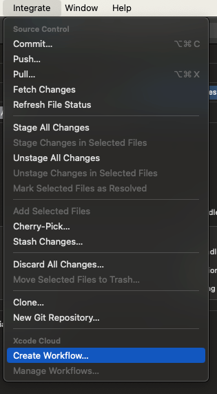 Xcode 上での Create workflow の場所