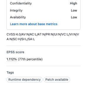 Dependabot に表示される EPSS Score