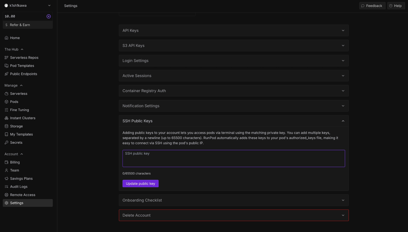 sshキーを入れる場所の確認
