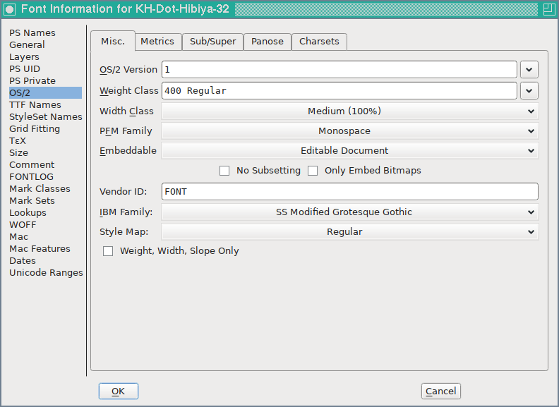 OS/2 の Misc. タブの設定