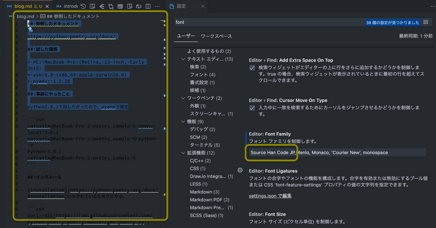 起きていたことが左側でVS Codeの設定が右側