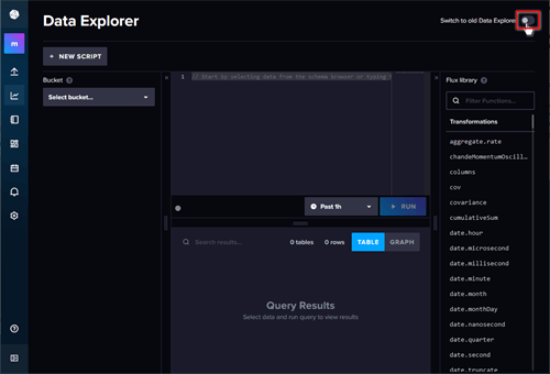 右上「Switch to old Data Explorer」をクリックしスイッチON状態に