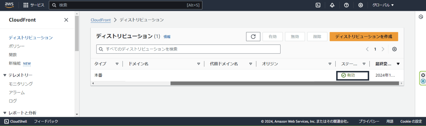 CloudFrontの確認