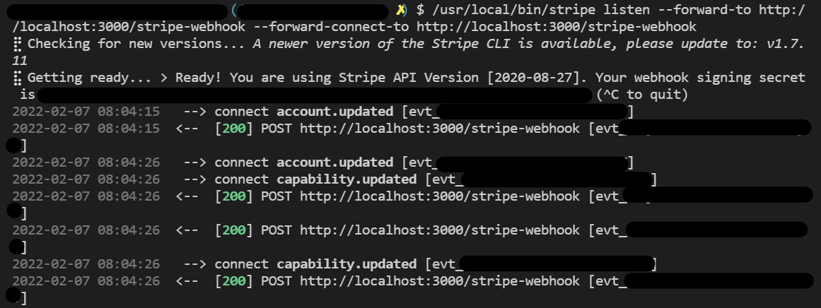 Stripe Webhook 実行ログ