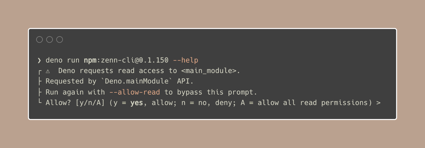 first prompt when running zenn-cli with Deno