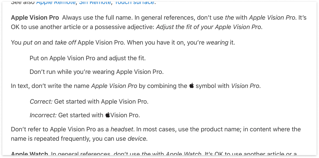 Apple Style Guideの該当部分