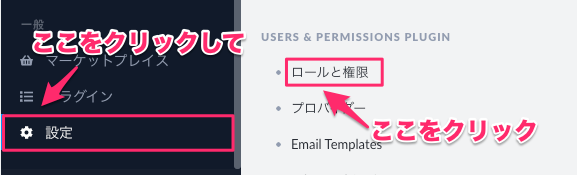"設定"をクリックし、"ロールと権限"をクリック