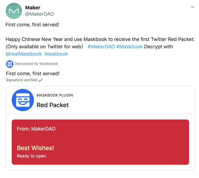 MakerDAO official account sending DAI red packets