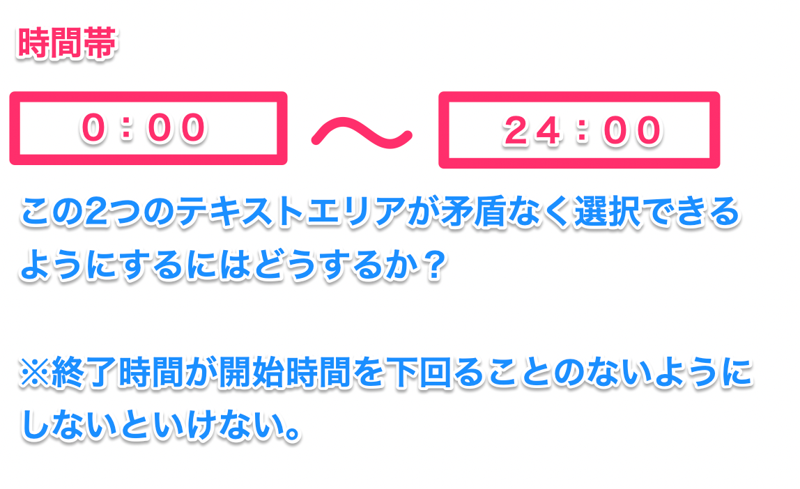 Javascript React Hook Form Next Js 文字列で時間幅を選択する際に前後関係矛盾なく選択できるようにする方法