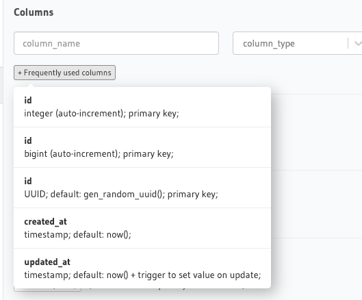 Frequently used columns