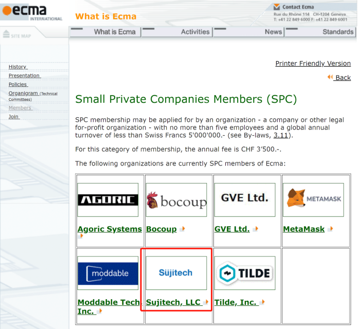 Sujitech, LLC (our US company) listed on the ECMA’s Official website with MetaMask, etc.