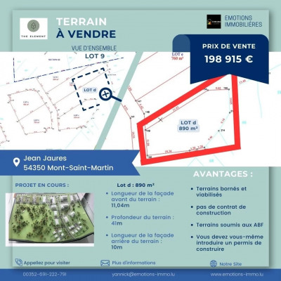 Terrain Vente Mont-Saint-Martin  890m² 198915€