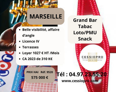 Grand Bar (Licence IV) Tabac Loto PMU + Snack, et Terrasses, à Marseille