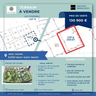 Terrain Vente Mont-Saint-Martin  440m² 130900€