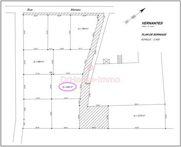 Terrain constructible viabilisé hors-lotissement 699m2 (45€/m2) à VERNANTES(49390)