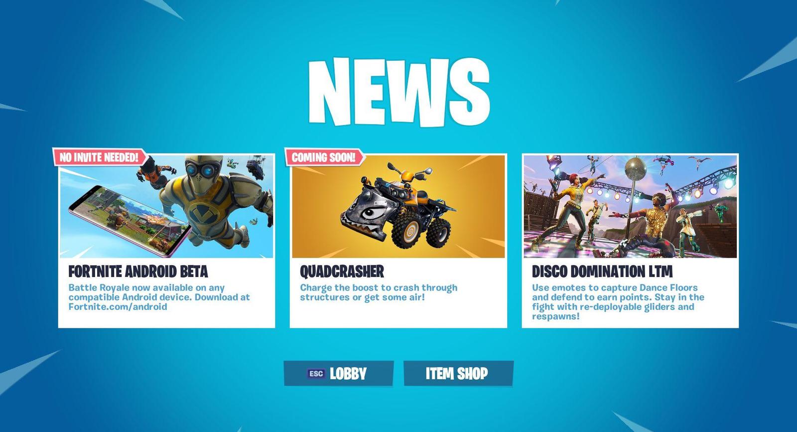 Android verze Fortnite pro všechny a nové vozidlo