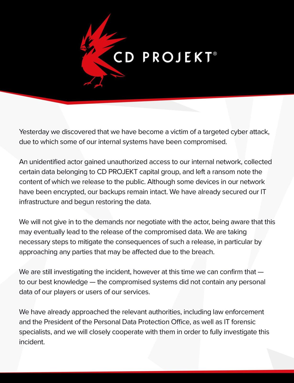 CD Projekt čelí masivnímu úniku dat a vydírání