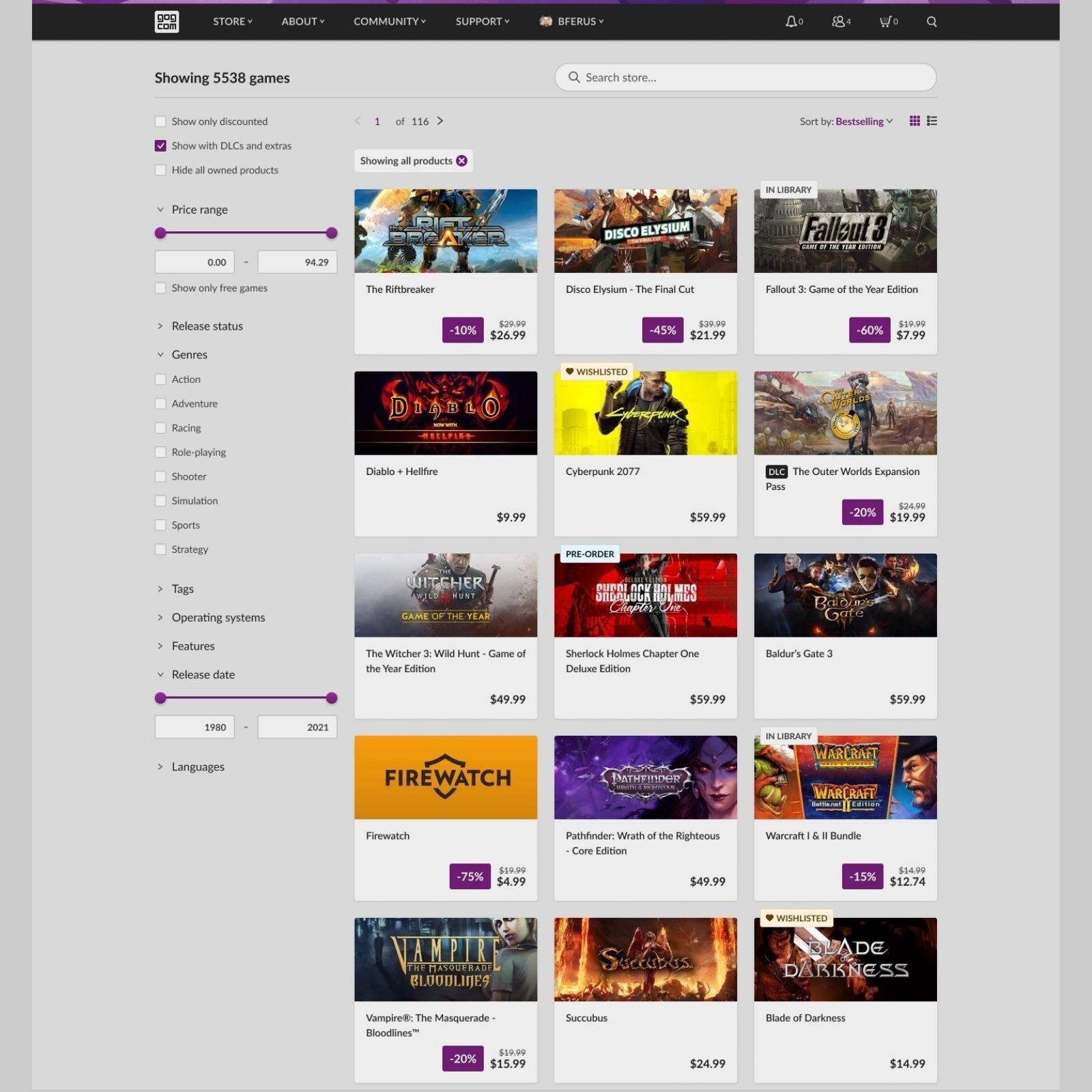 GOG přidává nové možnosti pro procházení katalogu her