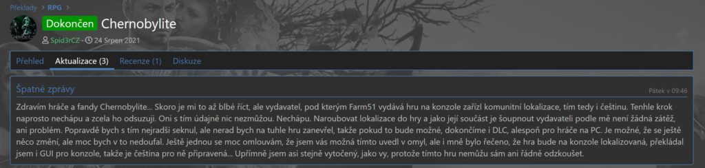 Česká lokalizace pro Chernobylite se na konzole nepodívá