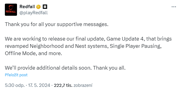 Redfall dostane ještě svůj poslední update