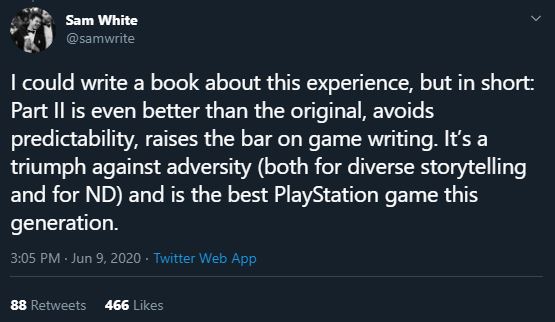 Sam White: "TLOU2 je Playstation hra generace"