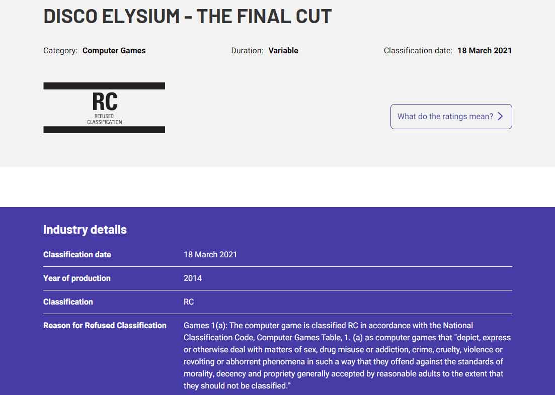 Disco Elysium: The Final Cut odmítnuto pro klasifikaci v Austrálii