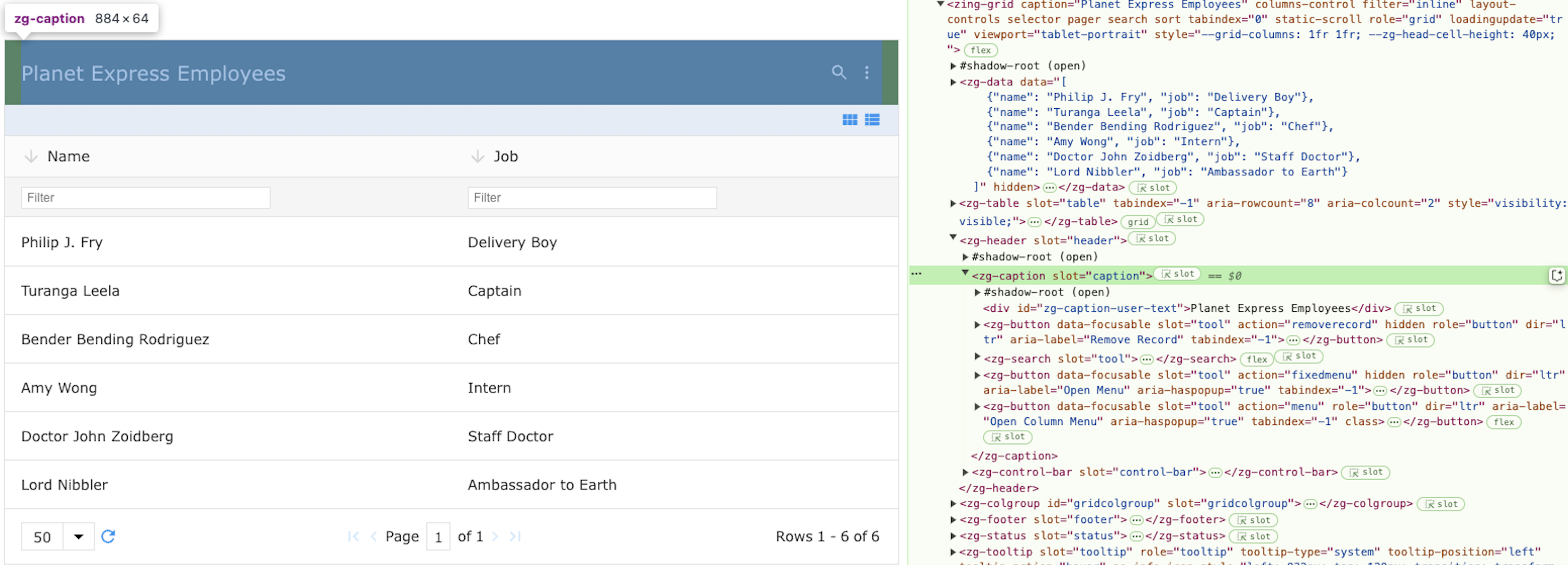 Image of the DOM relationship for the zg-caption web component tag