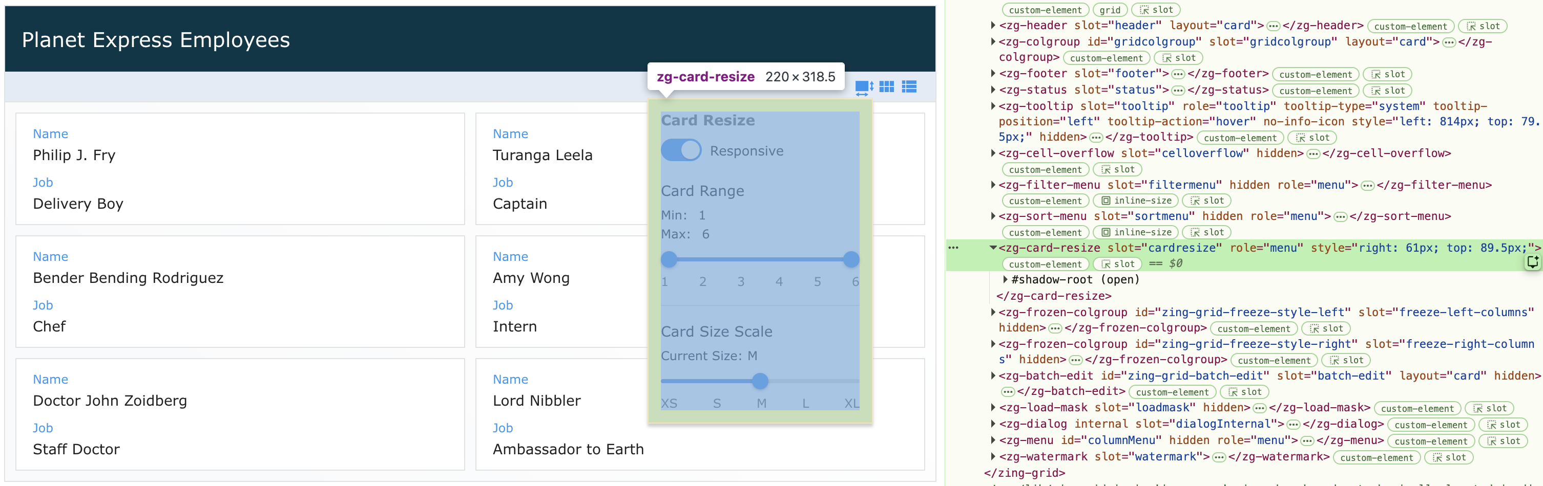 Image of the DOM relationship for the zg-card-resize web component tag