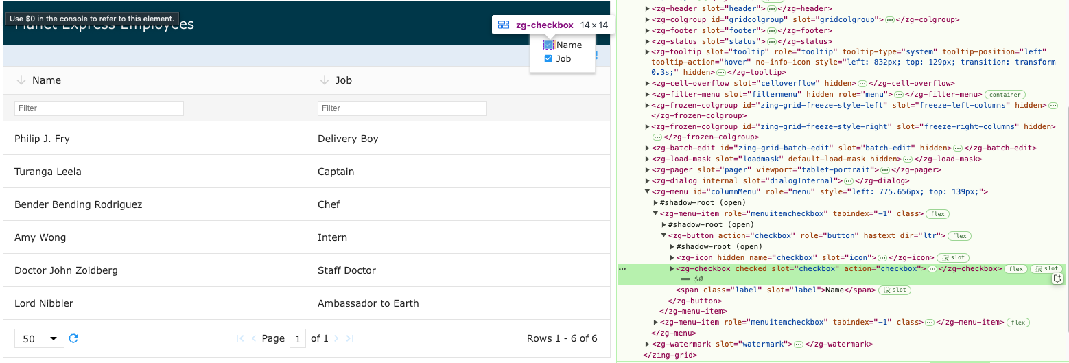Image of the DOM relationship for the zg-checkbox web component tag