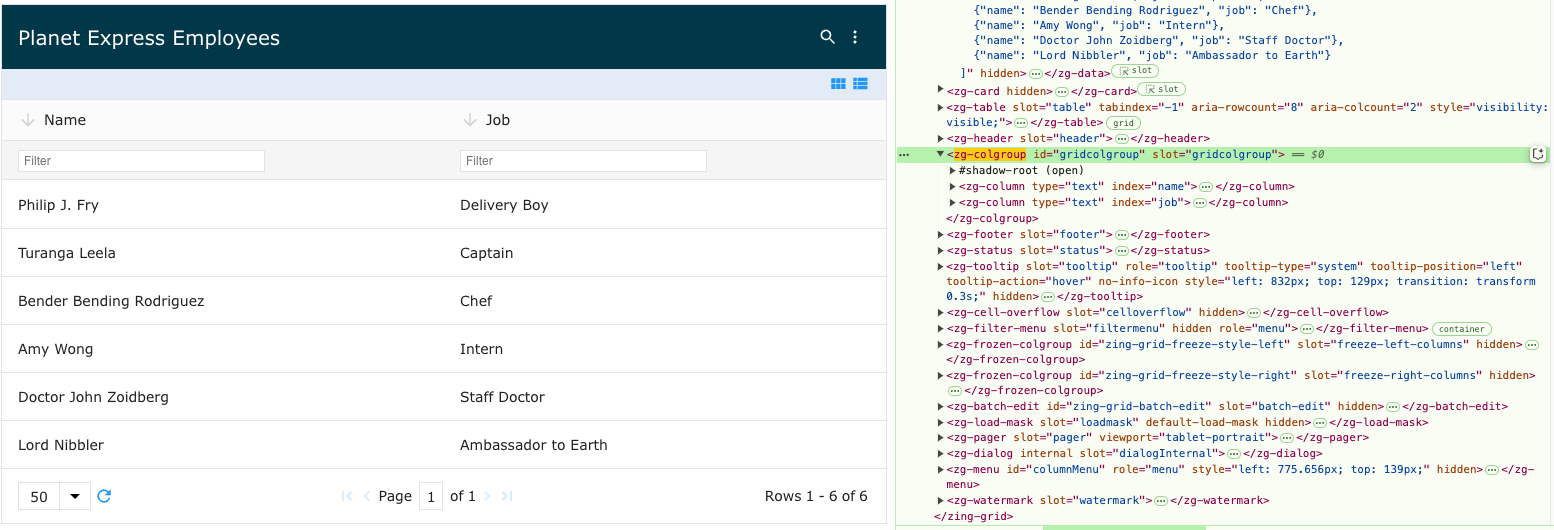 Image of the DOM relationship for the zg-colgroup web component tag
