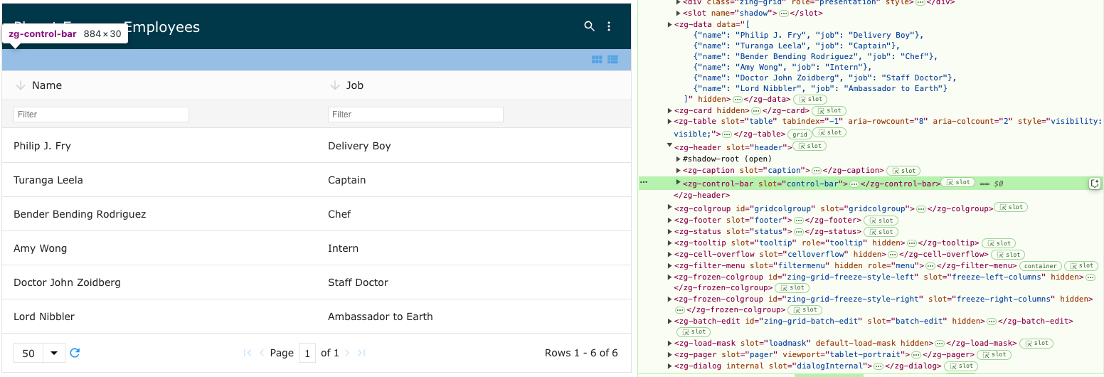 Image of the DOM relationship for the zg-control-bar web component tag