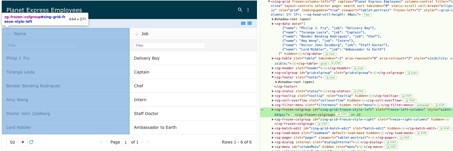 Image of the DOM relationship for the zg-frozen-colgroup web component tag