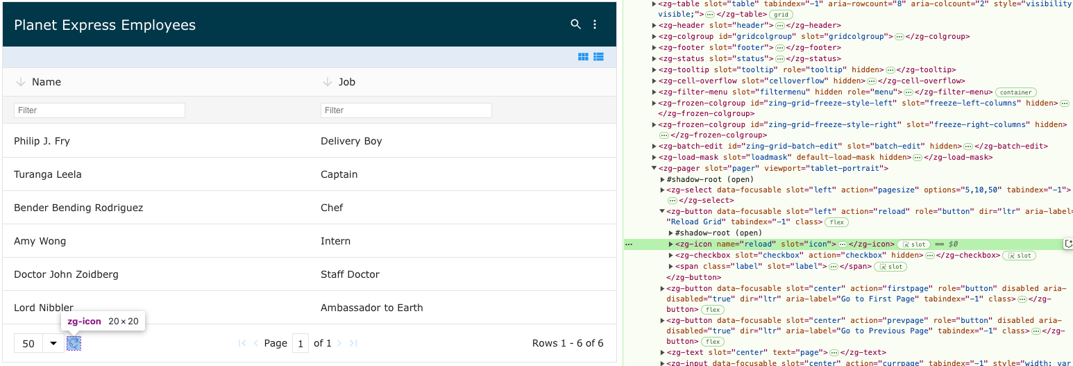 Image of the DOM relationship for the zg-icon web component tag