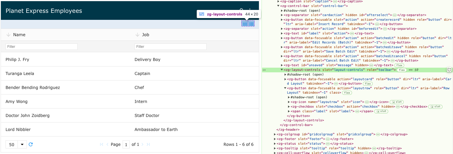 Image of the DOM relationship for the zg-layout-controls web component tag