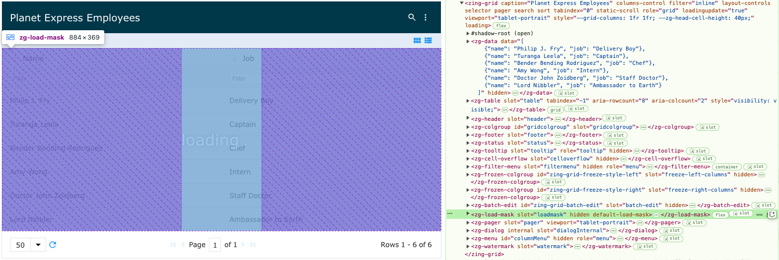 Image of the DOM relationship for the zg-load-mask web component tag