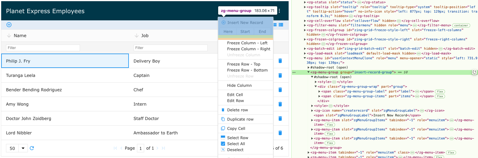 Image of the DOM relationship for the zg-menu-group web component tag