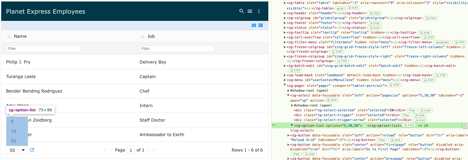 Image of the DOM relationship for the zg-option-list web component tag