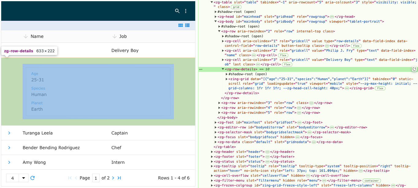 Image of the DOM relationship for the zg-row-details web component tag