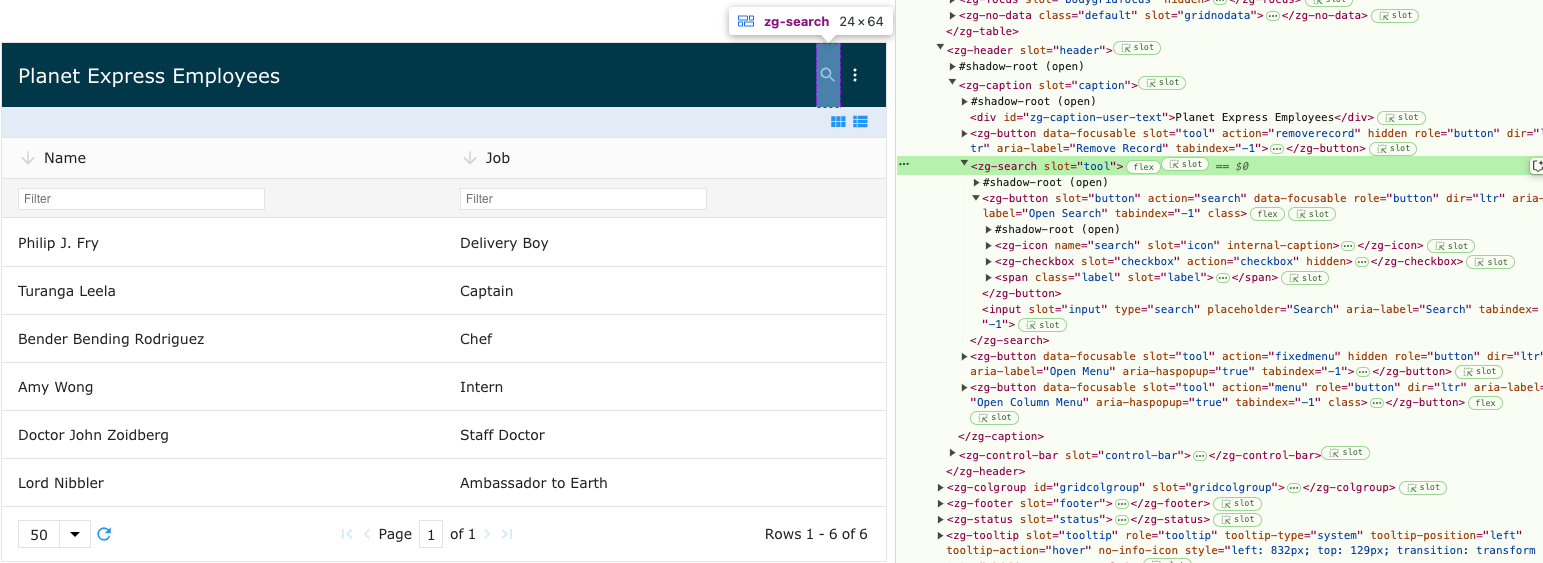 Image of the DOM relationship for the zg-search web component tag