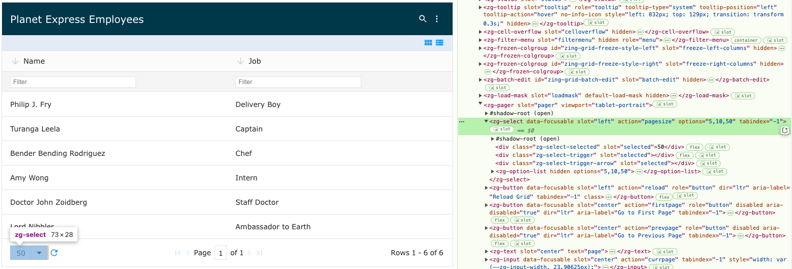 Image of the DOM relationship for the zg-select web component tag