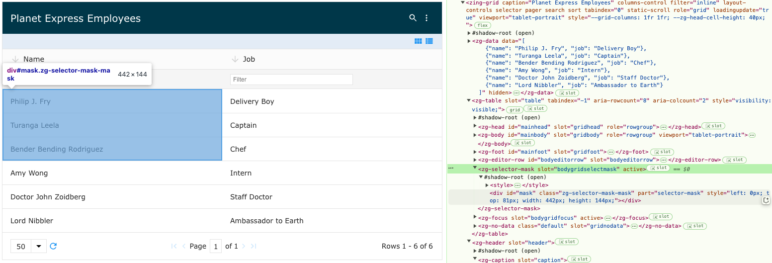 Image of the DOM relationship for the zg-selector-mask web component tag