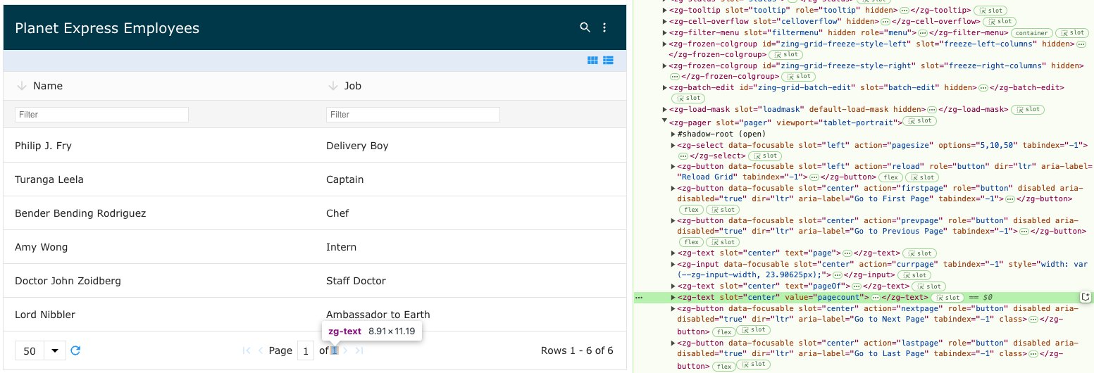 Image of the DOM relationship for the zg-text web component tag