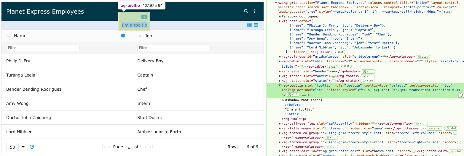 Image of the DOM relationship for the zg-tooltip web component tag