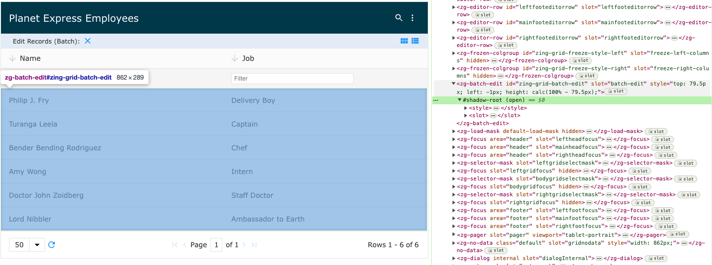 Image of the DOM relationship for the zg-batch-edit web component tag