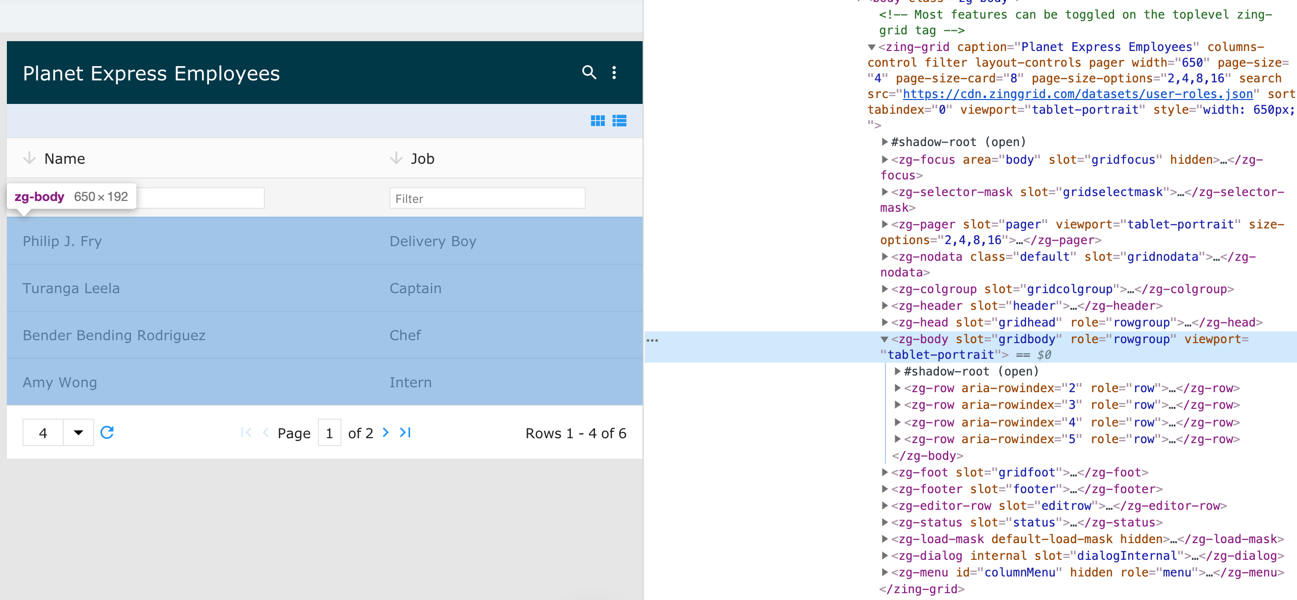 Image of the DOM relationship for the zg-body web component tag