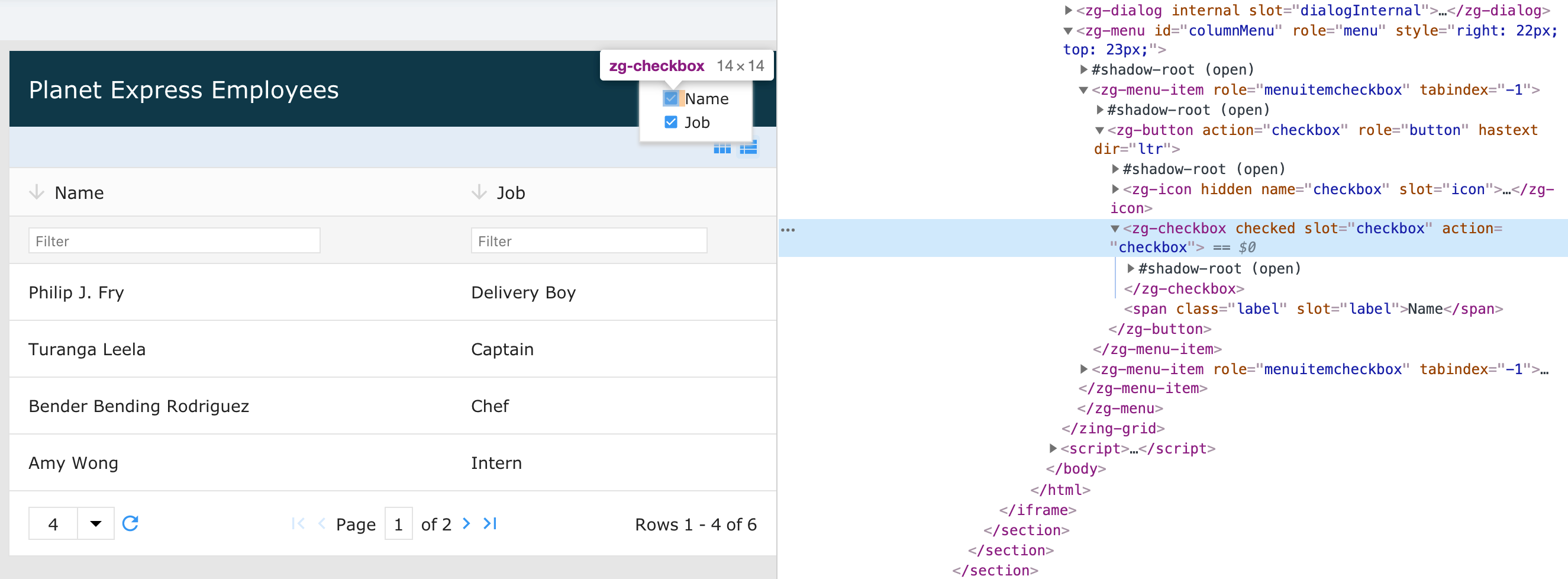 Image of the DOM relationship for the zg-checkbox web component tag