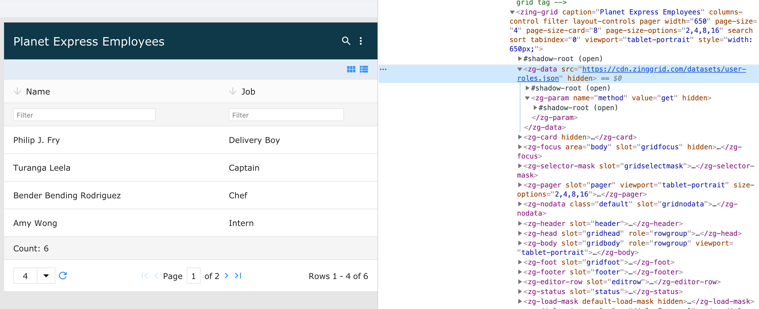 Image of the DOM relationship for the zg-data web component tag