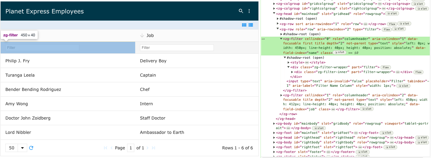 Image of the DOM relationship for the zg-filter web component tag